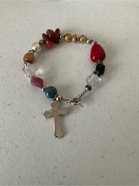 Multicolor Beaded Cross Charm Bracelet